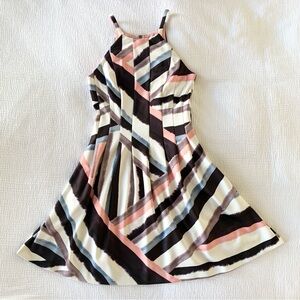 Vince Camuto Halter Scuba Fit & Flare Dress - Cream, Black, Pink, Blue - Size 4